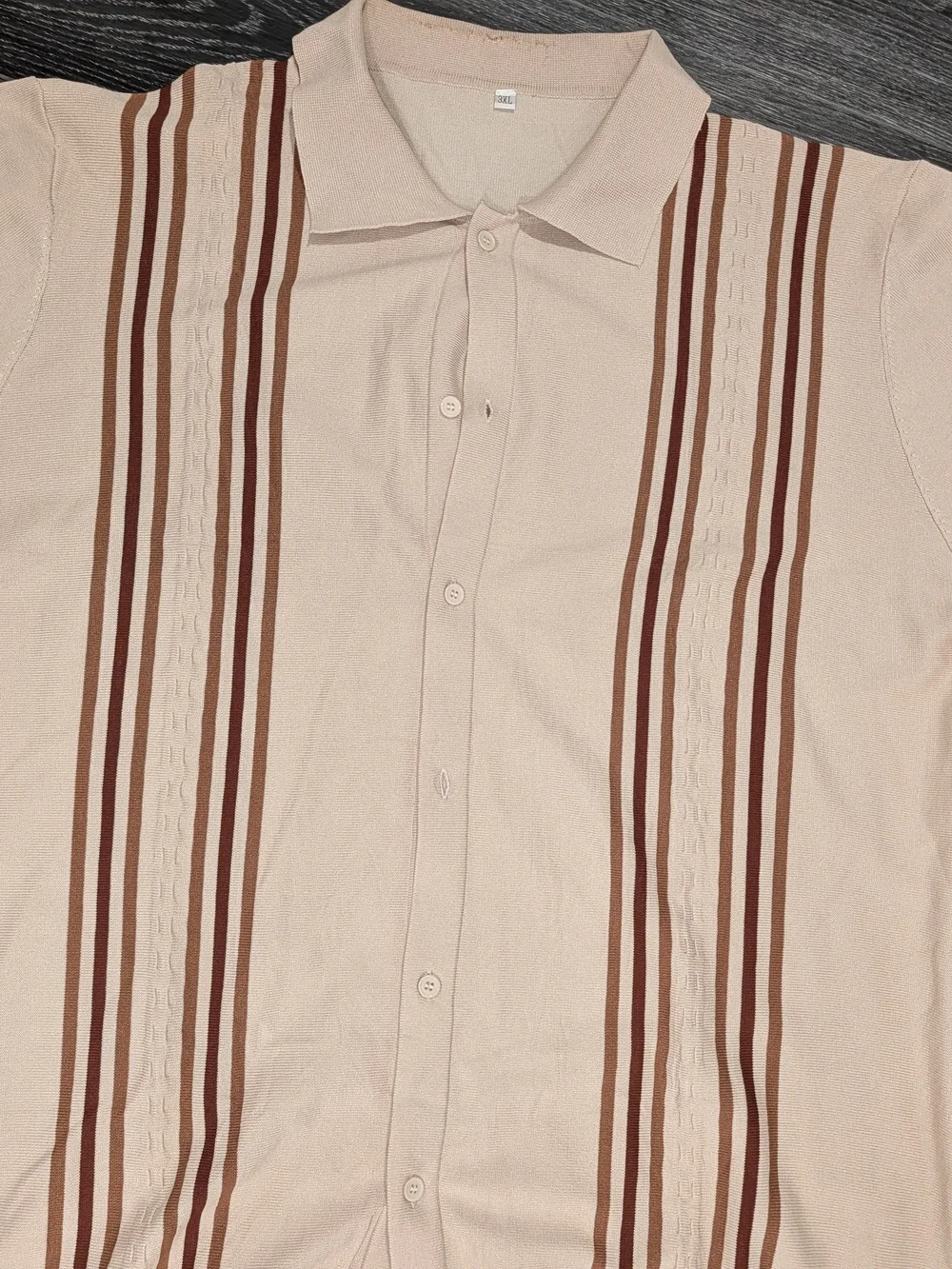 Men's Beige Stripe Knit Button-Front Undershirt